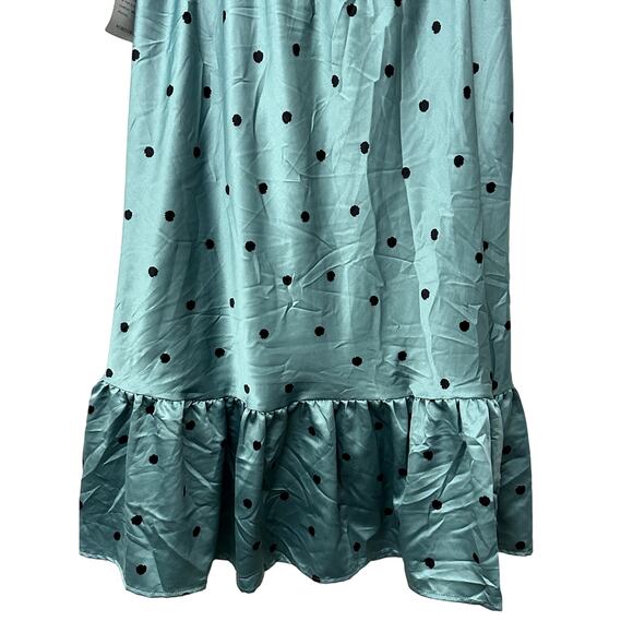 Forgotten Grace Polka Dots Skirt Ruffled Bottom Satin Blue Black Women's L NWT - Picture 6 of 8